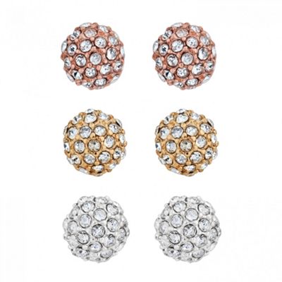 Set of three multi tone crystal stud earrings